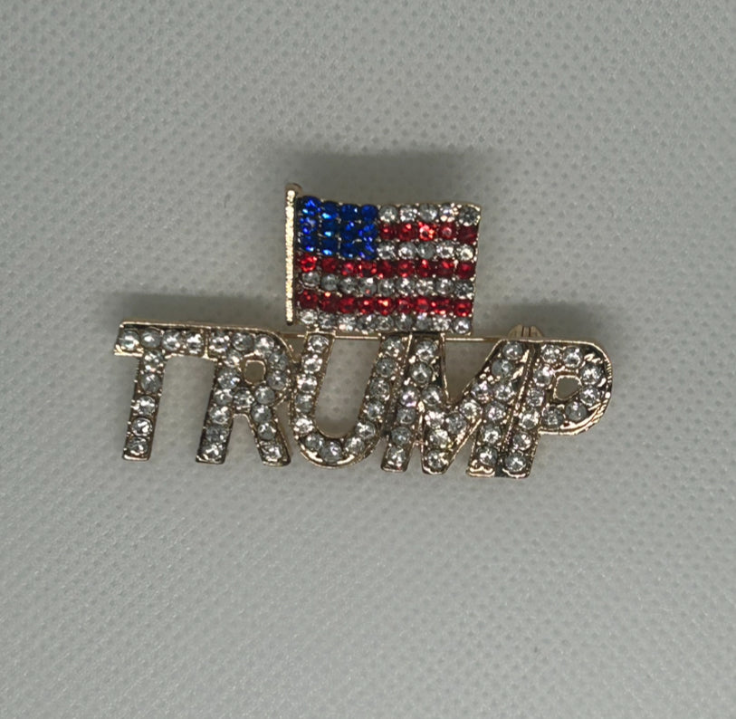 Trump American Flag Rhinestone Brooch