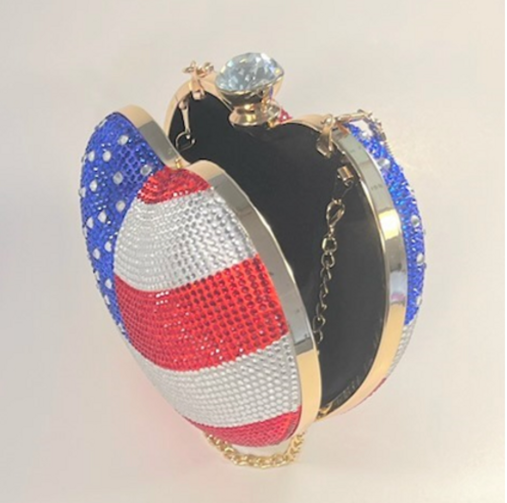 American Flag Heart Rhinestone Evening Bag