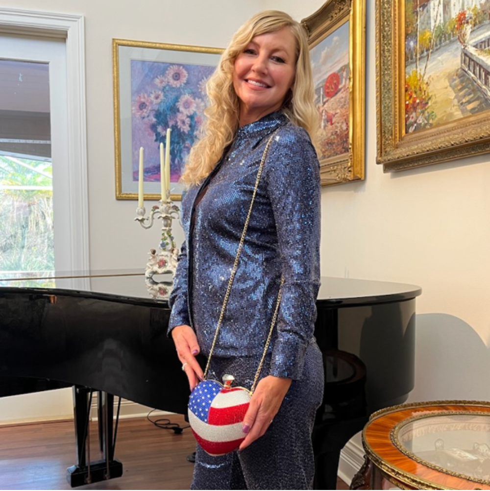 American Flag Heart Rhinestone Evening Bag