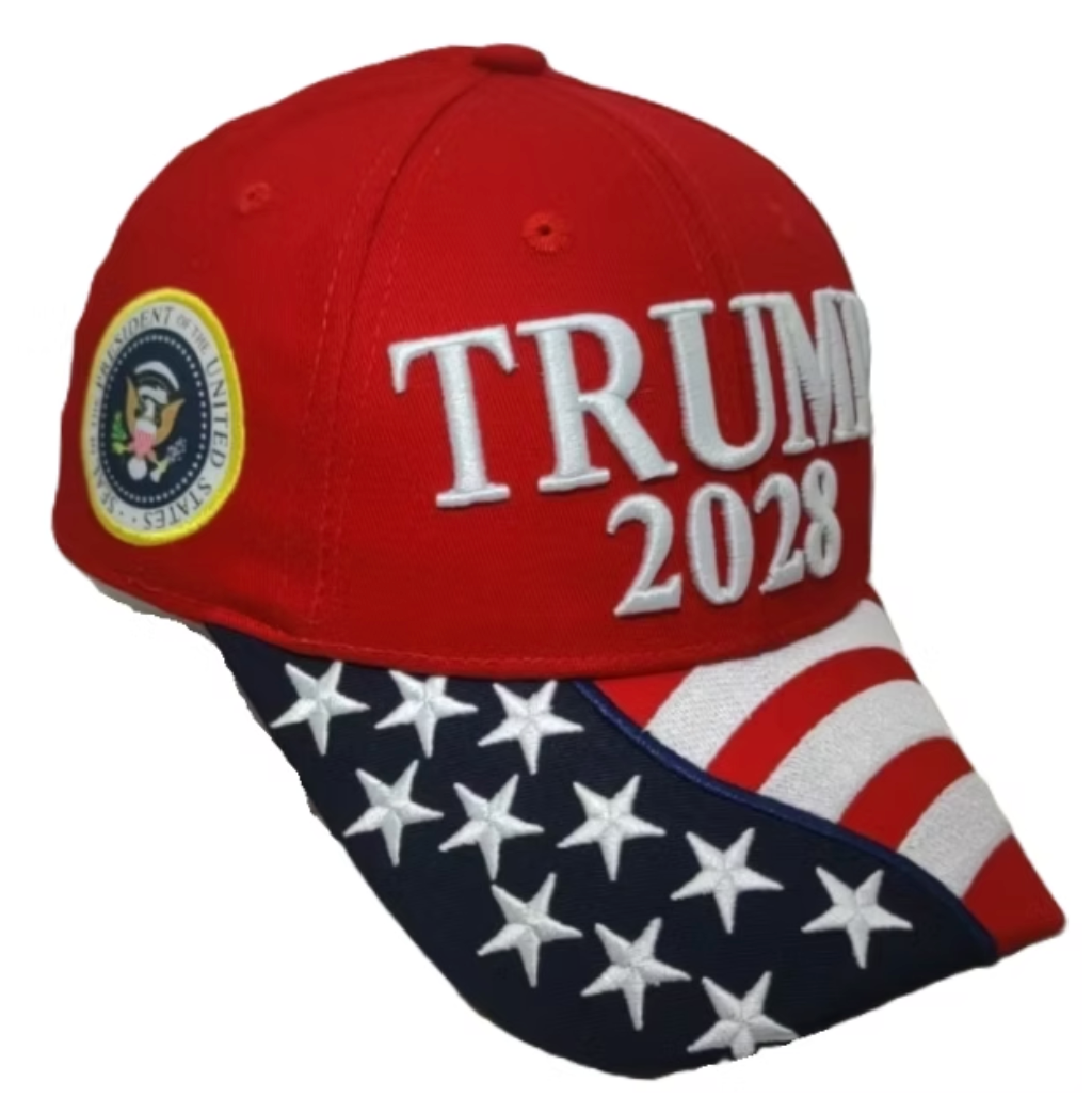 Trump 2028 American Flag Cap - Available in Red, White or Blue