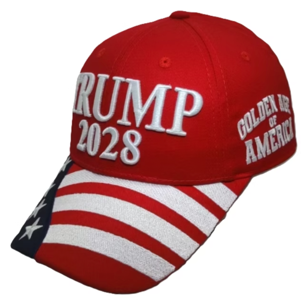 Trump 2028 American Flag Cap - Available in Red, White or Blue