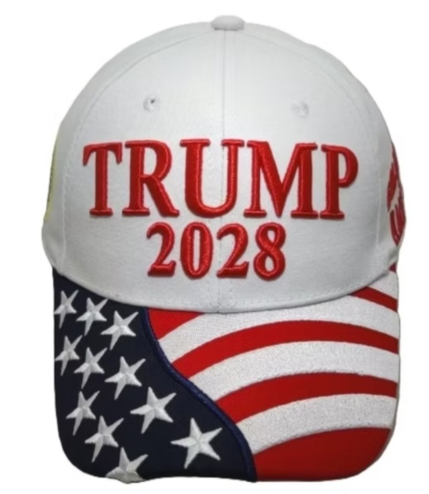 Trump 2028 American Flag Cap - Available in Red, White or Blue