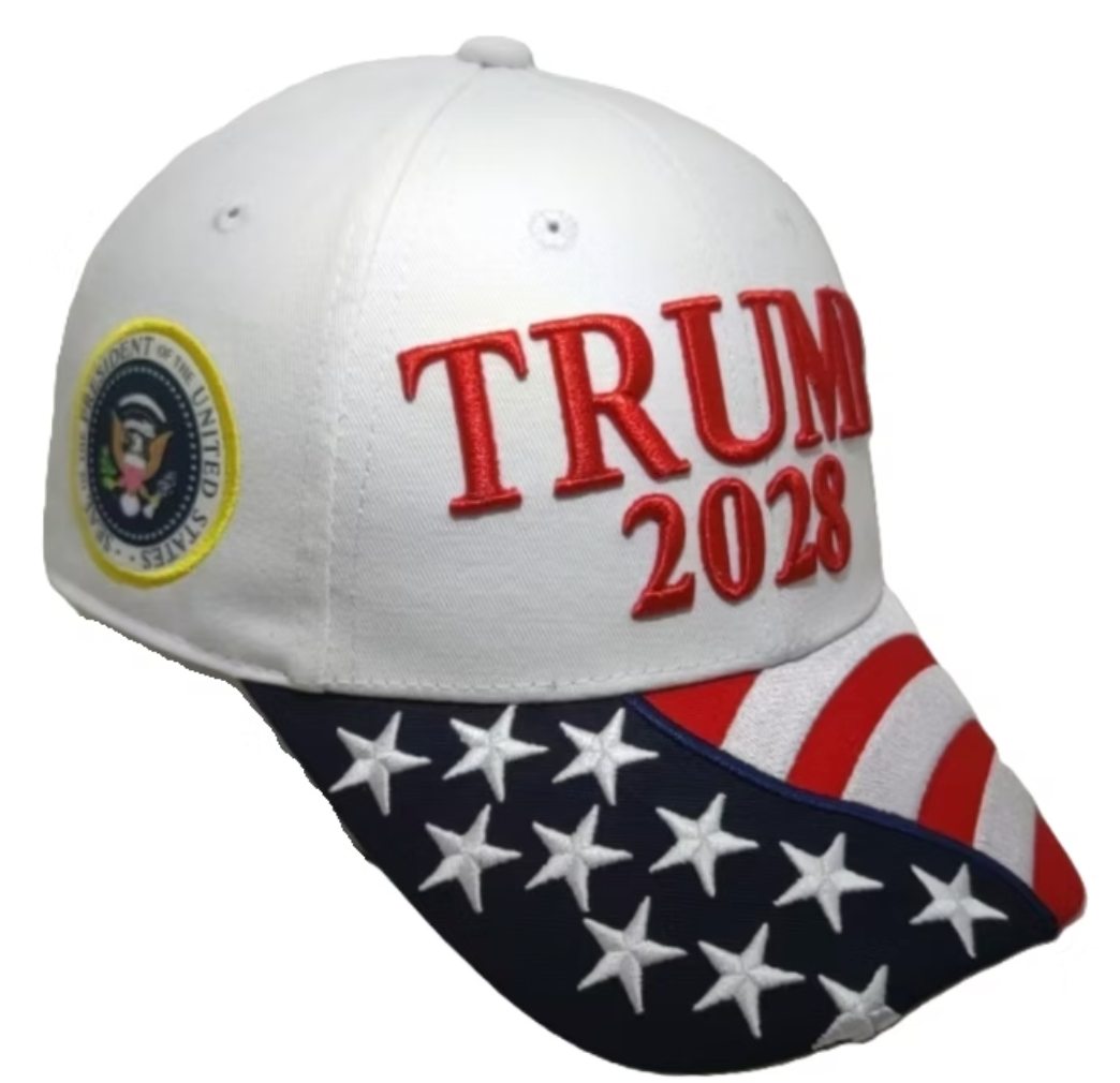 Trump 2028 American Flag Cap - Available in Red, White or Blue