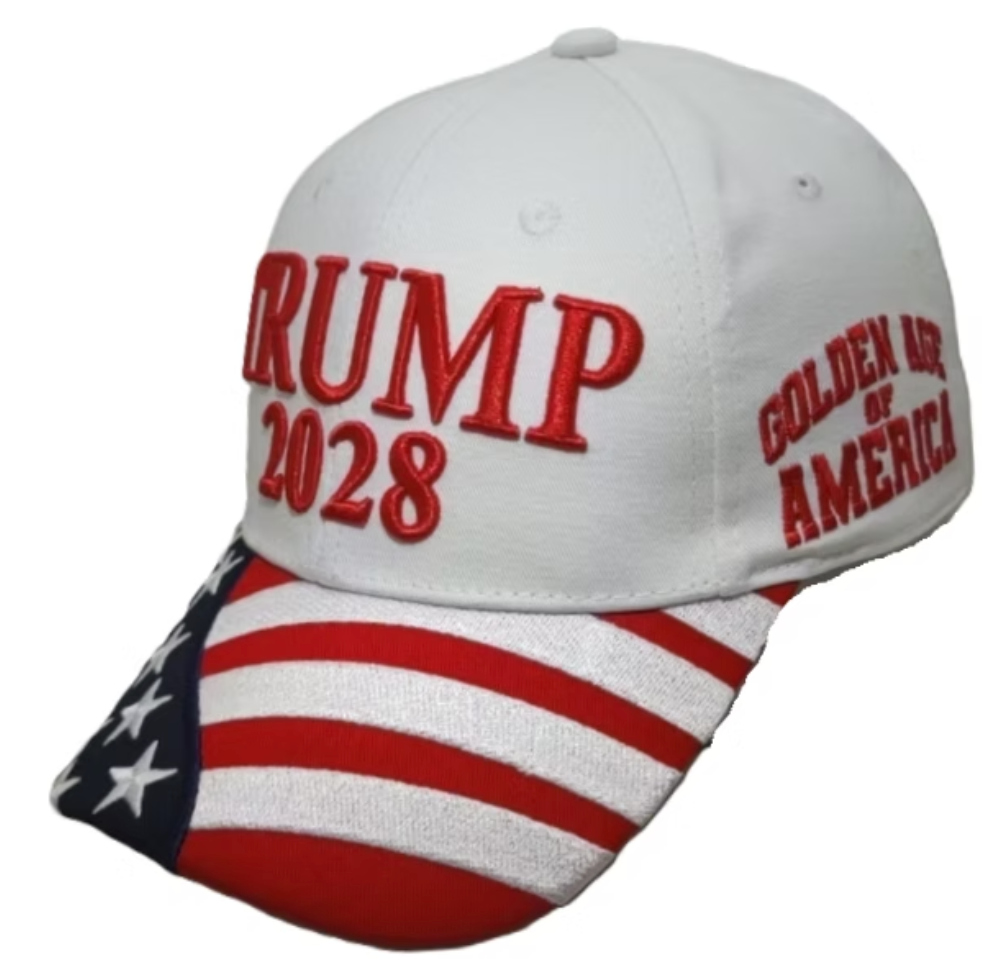 Trump 2028 American Flag Cap - Available in Red, White or Blue