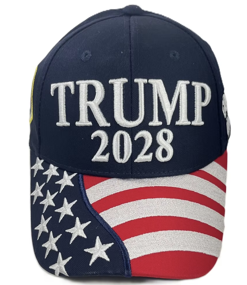 Trump 2028 American Flag Cap - Available in Red, White or Blue