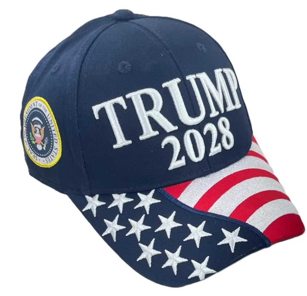 Trump 2028 American Flag Cap - Available in Red, White or Blue
