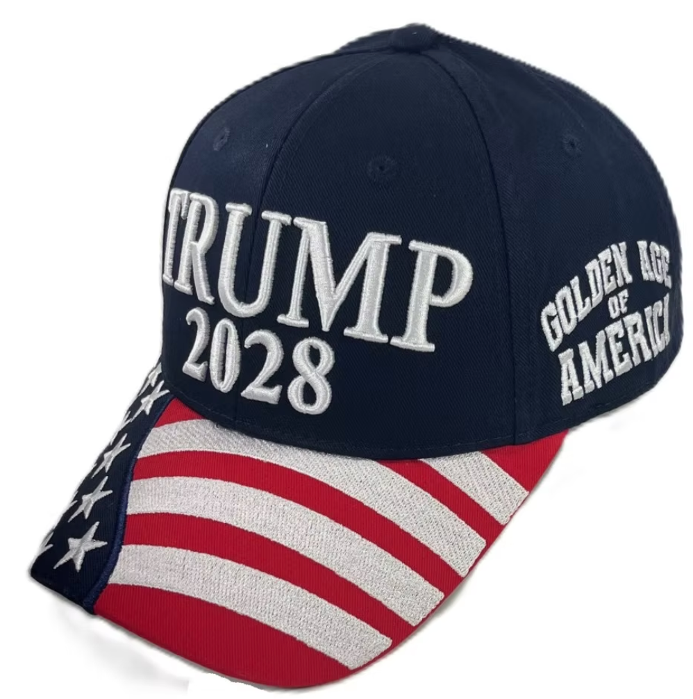 Trump 2028 American Flag Cap - Available in Red, White or Blue