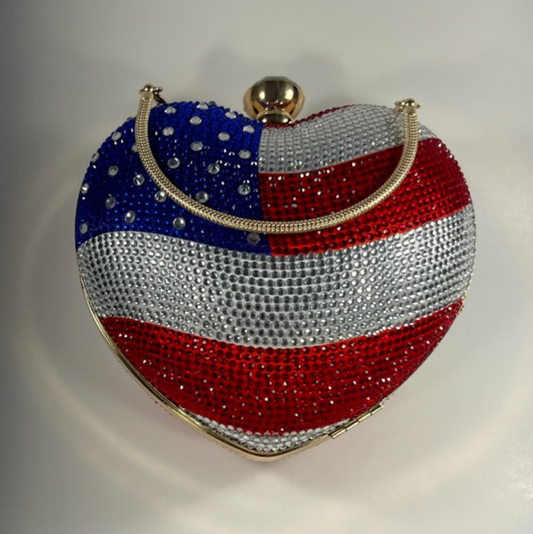 American Flag Heart Rhinestone Evening Bag