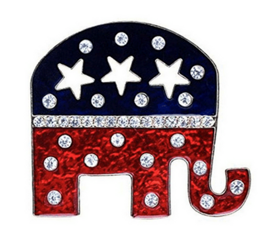 Large Republican Elephant Rhinestone Brooch