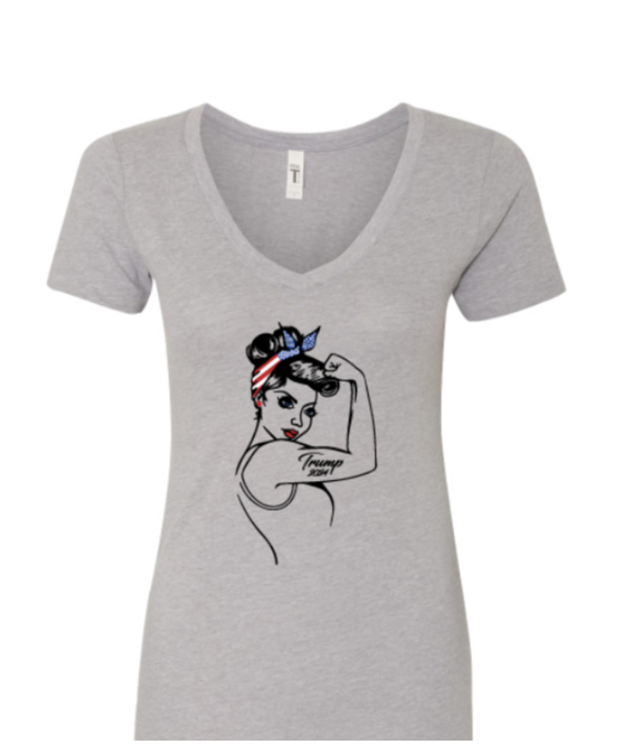 Trump 2024 Rosie The Riveter Women's V-Neck T-Shirt