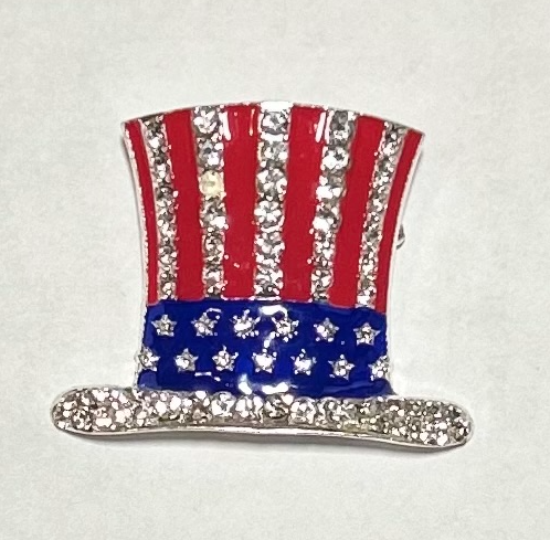 Uncle Sam Top Hat Rhinestone Brooch