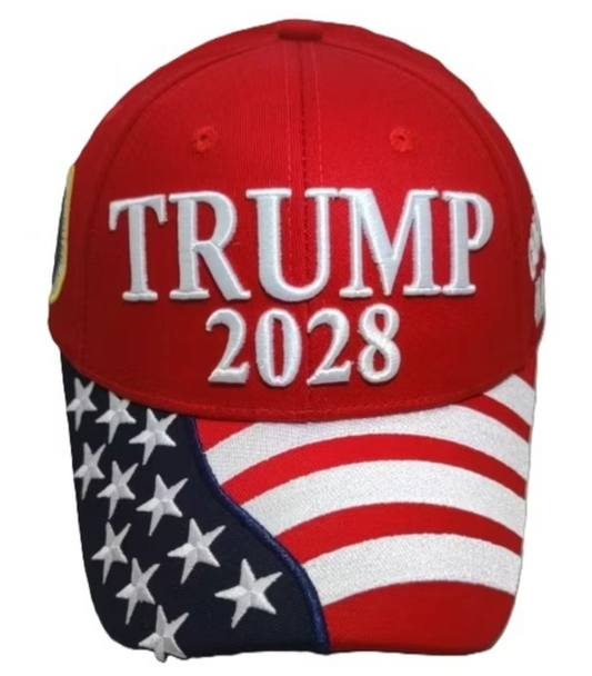 Trump 2028 American Flag Cap - Available in Red, White or Blue
