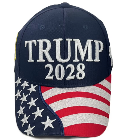 Trump 2028 American Flag Cap - Available in Red, White or Blue