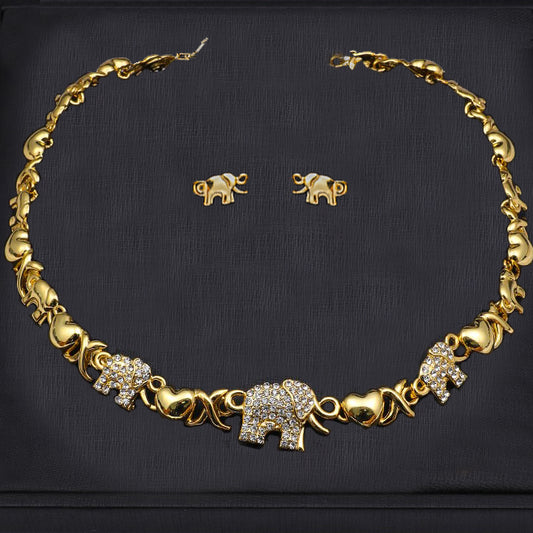 Gold Elephant Necklace & Earrings Set