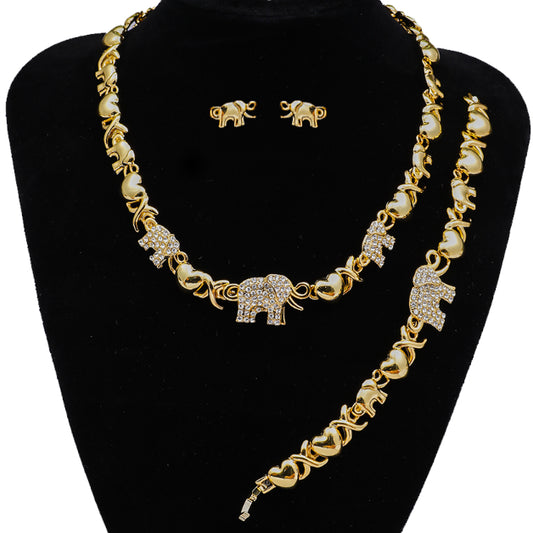 Gold Elephant Necklace, Earrings & Bracelet Set